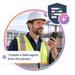 Scenario 1, job site: Construction worker in hard hat using ai voice recording with his smartphone