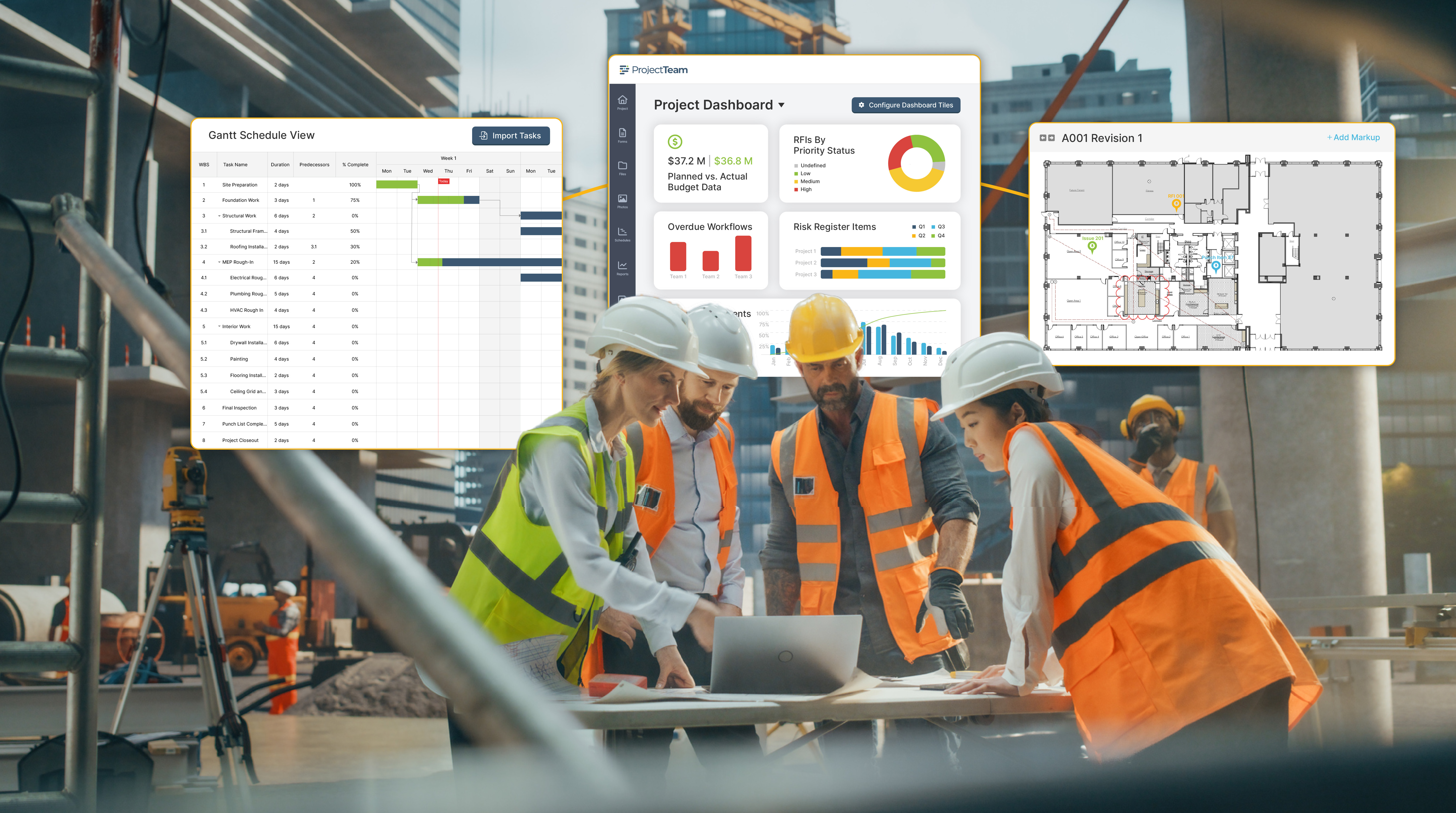 Connected Construction Team Looking at Computer and ProjectTeam.com