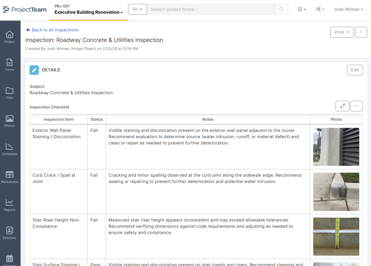 Projectteam construction photo documentation in report